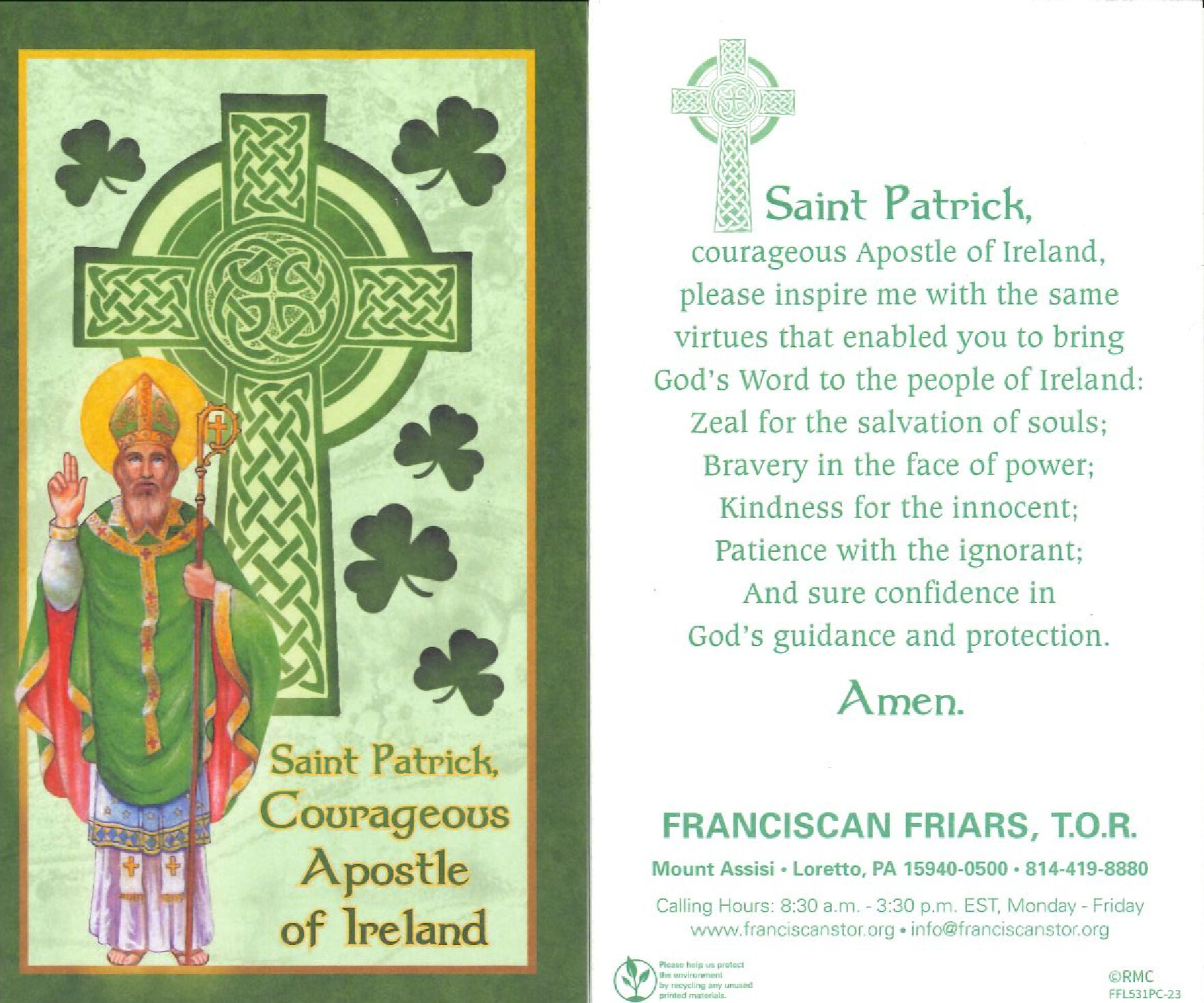 Saint Patrick Holy Card-Apostle of Ireland